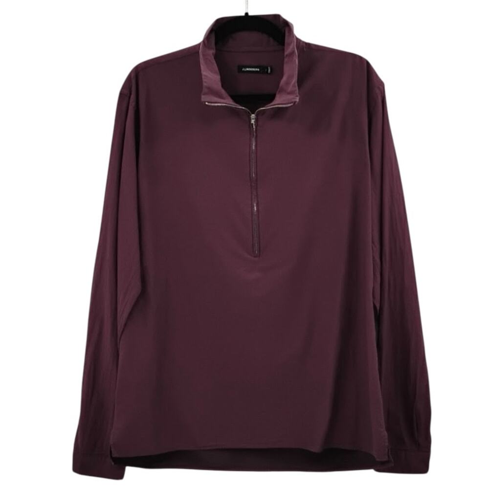 J Lindeberg 1/2 Zip David Crepe Moline Pullover Golf Shirt Maroon Red Medium